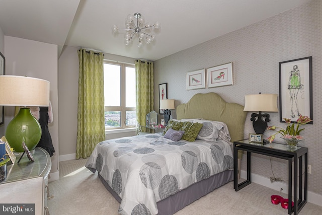 bedroom with light colored carpet