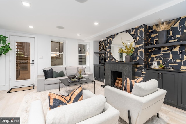 living room with light hardwood / wood-style flooring