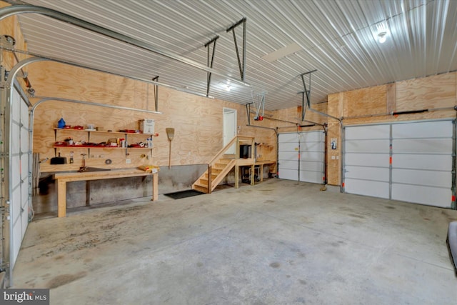 garage featuring a workshop area