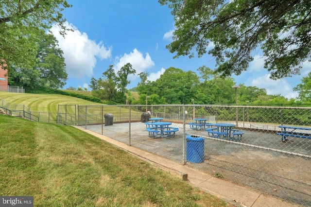 view of swimming pool with a lawn