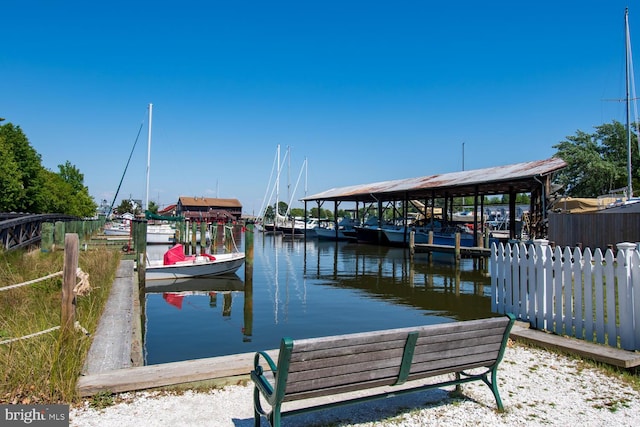 dock area with a water view