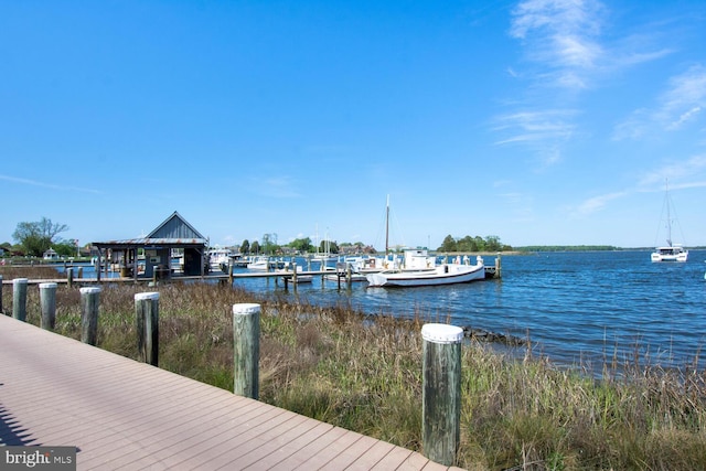 view of dock with a water view