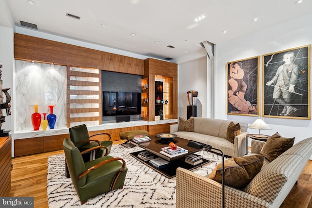 living room featuring light wood-type flooring