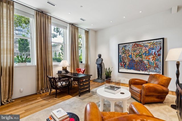 living room with light wood-type flooring