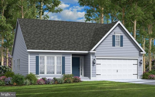 view of front facade featuring a front yard and a garage