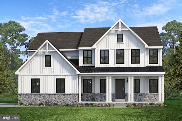 modern farmhouse with a front yard