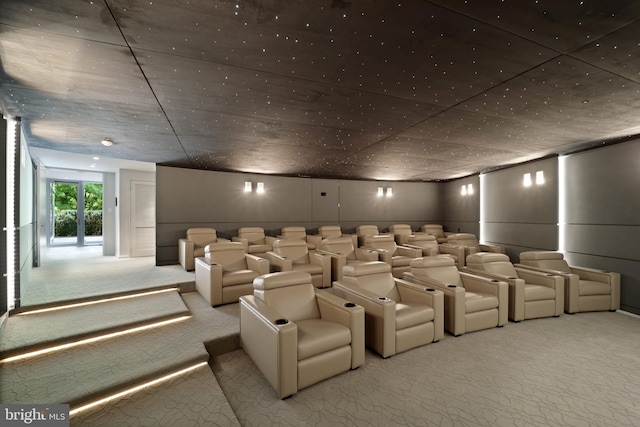 home theater with carpet