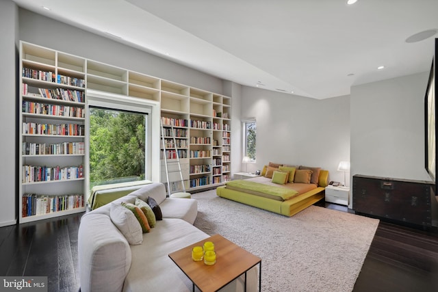 sitting room with dark wood-type flooring and a wealth of natural light