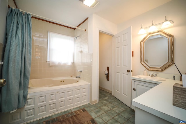 bathroom featuring tile floors and large vanity