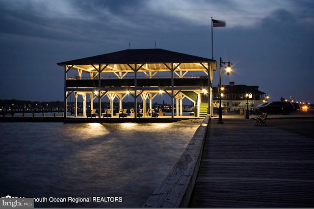 view of dock featuring a water view