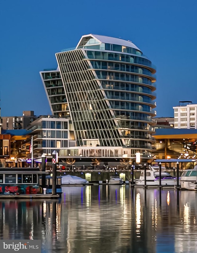 exterior space with a water view