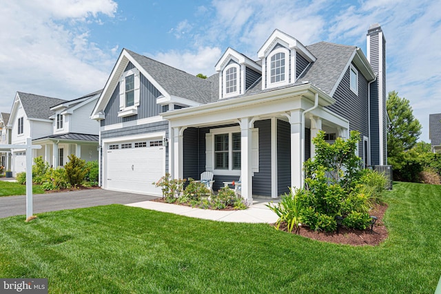 view of front of home with a front lawn and covered porch