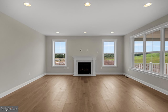 unfurnished living room with light hardwood / wood-style flooring and a healthy amount of sunlight