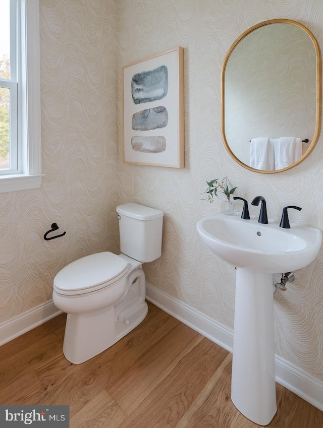 bathroom featuring wood-type flooring and toilet