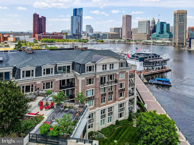 aerial view with a water view