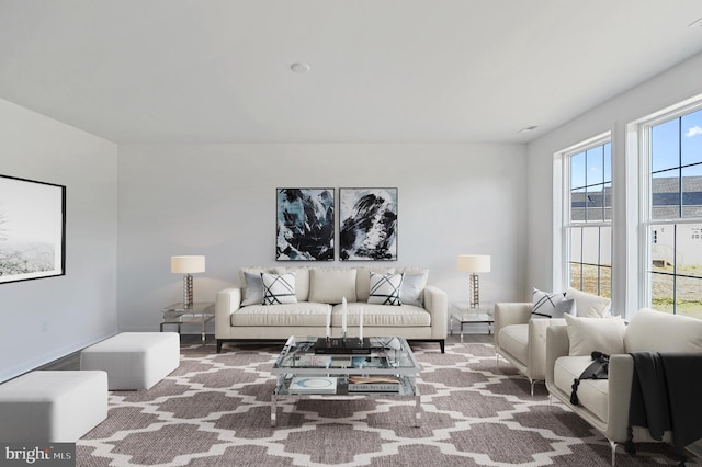 living room featuring a wealth of natural light