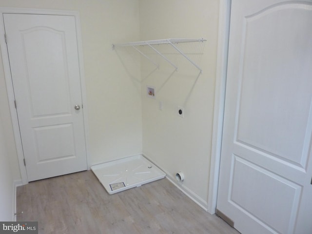 laundry area with electric dryer hookup and light hardwood / wood-style floors