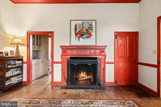 living room with dark wood-type flooring