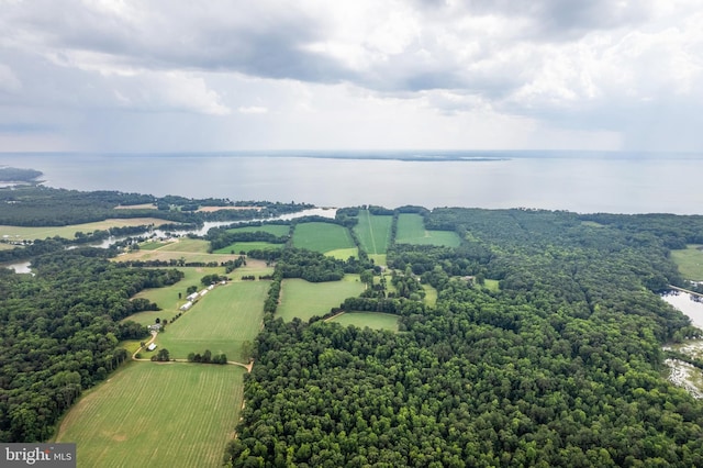 birds eye view of property with a water view and a rural view