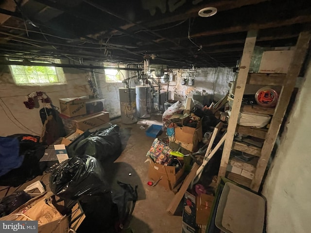 basement featuring gas water heater