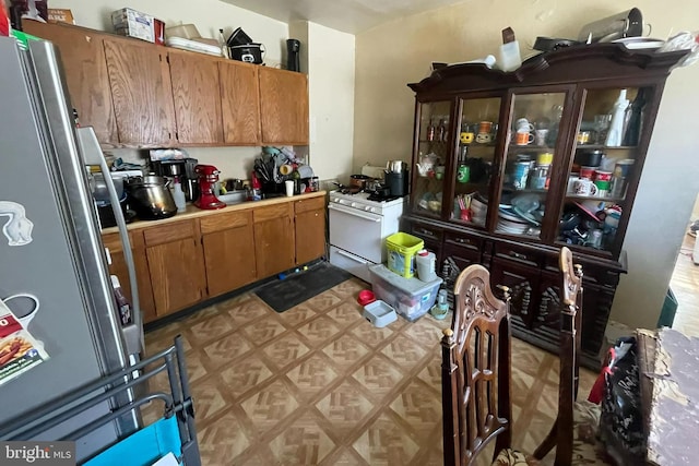 kitchen with stainless steel fridge