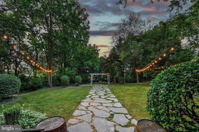 view of yard at dusk