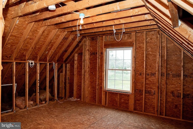 view of unfinished attic