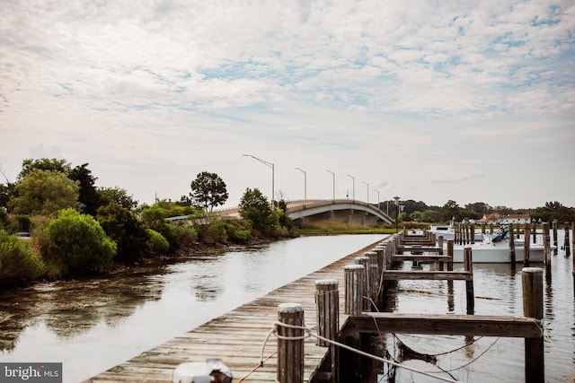 view of dock featuring a water view