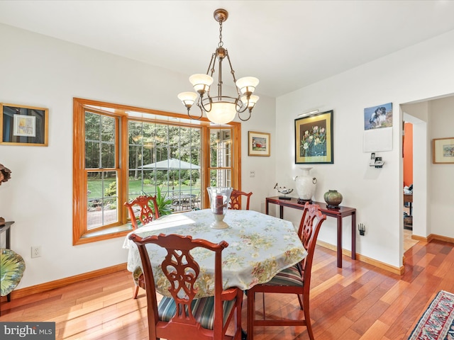 dining room featuring an inviting chandelier and light hardwood / wood-style flooring