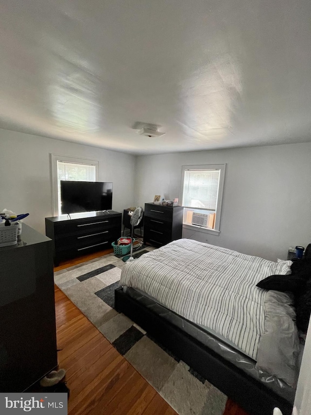 bedroom featuring multiple windows and hardwood / wood-style flooring