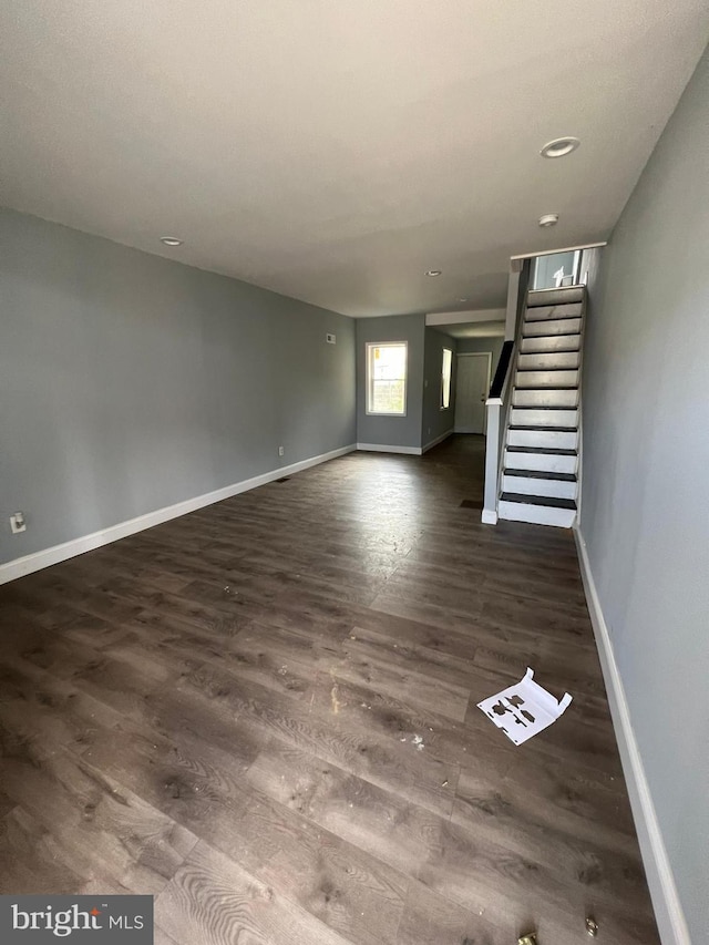 unfurnished living room featuring dark hardwood / wood-style floors