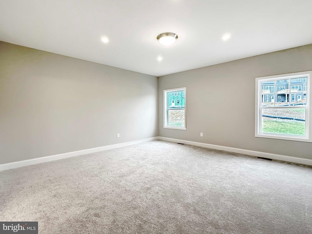 spare room featuring a healthy amount of sunlight and light colored carpet