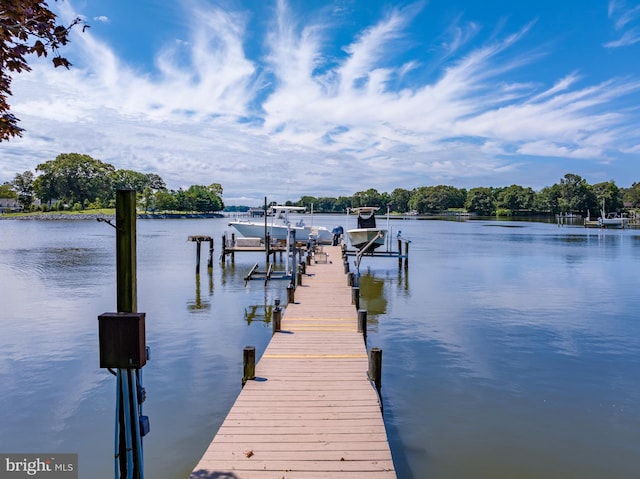 view of dock with a water view