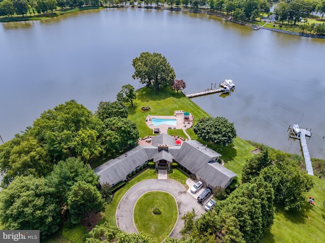 aerial view with a water view