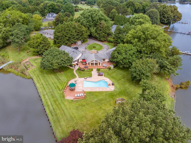 aerial view with a water view