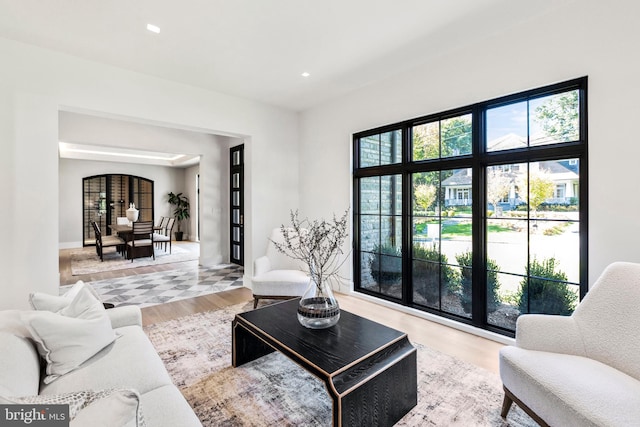 living room with light wood-type flooring