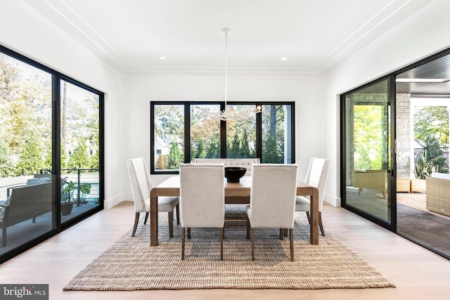 dining space with light wood-type flooring