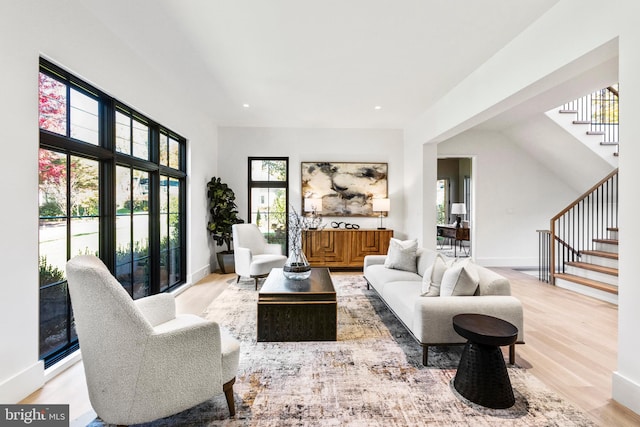 living room featuring light hardwood / wood-style flooring and plenty of natural light