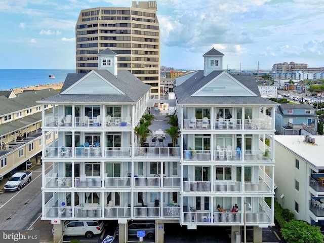 view of building exterior featuring a water view