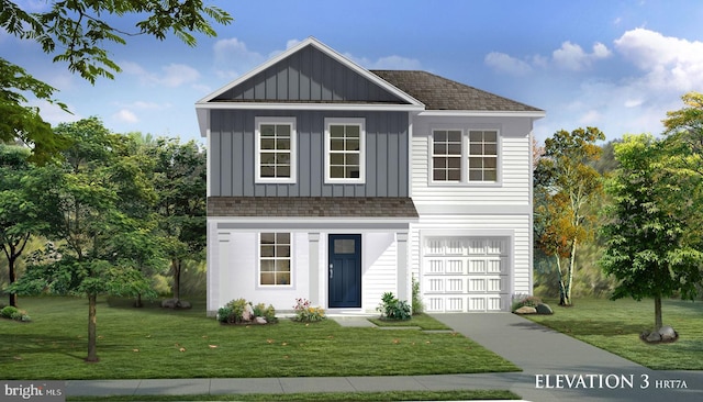 view of front facade featuring a front yard and a garage