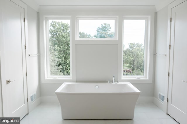 bathroom with tile floors and a healthy amount of sunlight