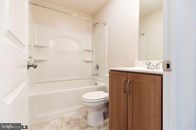 full bathroom with shower / bathing tub combination, tile flooring, vanity, and toilet