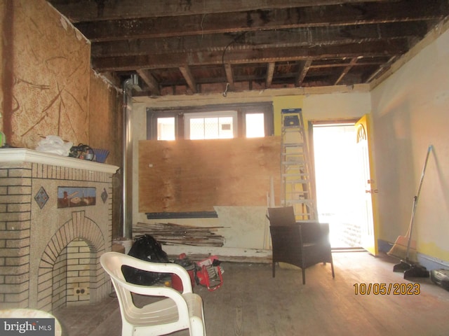 interior space with dark wood-type flooring