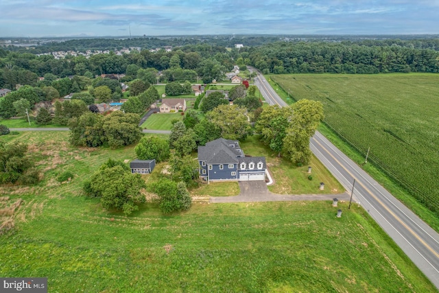 aerial view featuring a rural view