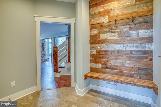 mudroom with light tile floors