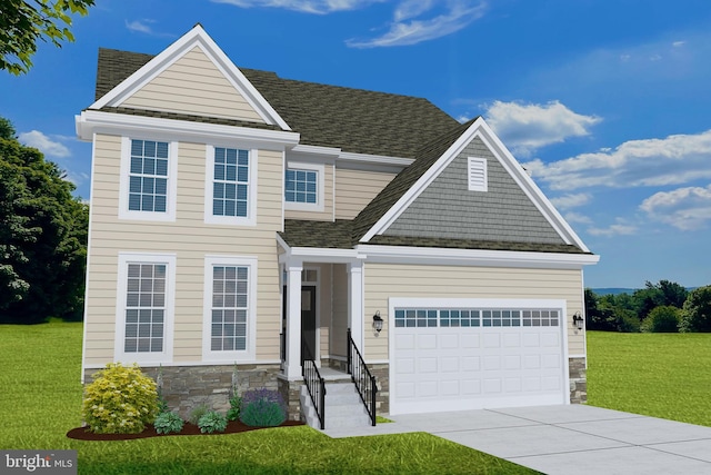 view of front facade featuring a garage and a front yard