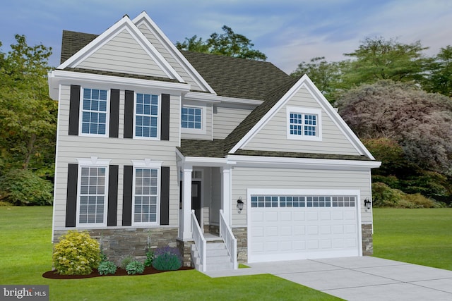 view of front of home featuring a garage and a front yard