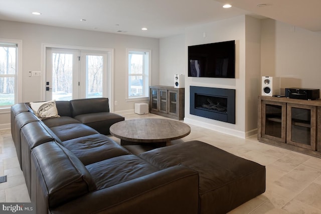 living room featuring light tile patterned floors