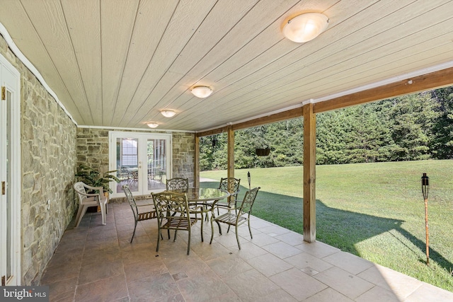 sunroom / solarium with wooden ceiling