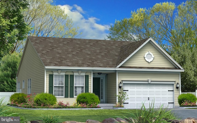 view of front of house featuring a front lawn and a garage